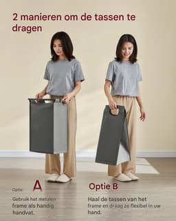 Jessi Store - Wasmand 4 vakken - 160L - Afneembare waszakken - Verstelbare voeten - Wassorteerder - Wasmanden - 116x33x72cm) — thumbnail 5