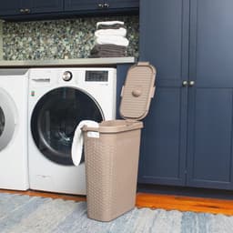 Slanke wasmand met 40 liter capaciteit en handgrepen - Geventileerd en scharnierend deksel — thumbnail 2