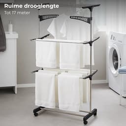 Lomera Inklapbaar Droogrek - Droogtoren Wit - 3 Niveaus - Verrijdbaar Droogrek - Met Zwenkwielen - Ruimtebesparend Wasrek - Droogrek Met Zijvleugels - Stabiel En Stevig - Metaal En Kunststof - Compact Ontwerp — thumbnail 4