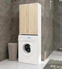 Wasmachinekast met Opbergvak en 4 Legplanken - 180 cm Hoogte en 64 cm Breedte — thumbnail 3