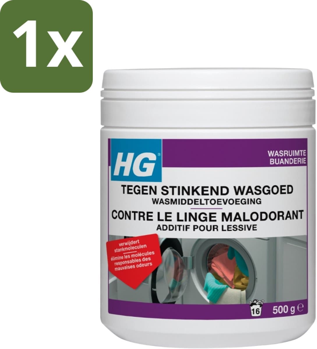1 x HG Tegen Stinkend Wasgoed Wasmiddeltoevoeging 500 gr - Wasmiddel Tegen Stank - Stinkend Wasgoed - Wasmiddel Toevoeging - Stankmoleculen Verwijderen - Fris Wasgoed — afbeelding 1