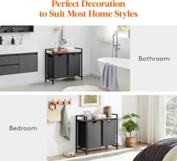 Stellar Wasmand - 2 Secties - 95L Inhoud - Uittrekbare Zakken - Met Opslagplank - 76x33,5x72 cm - Zwart — thumbnail 2