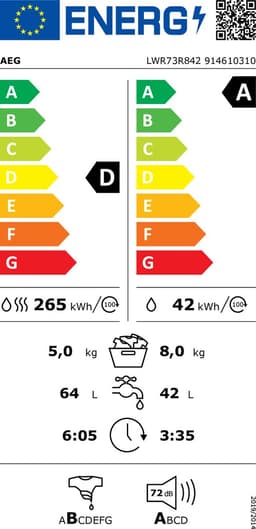 AEG LWR73R842 EcoLine 7000 serie ProSteam® - Was-droogcombinatie - Warmtepomp - NL-FR — thumbnail 3