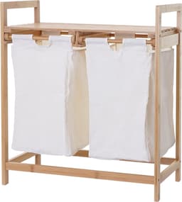 Wasmand MCW-B83, wassorteerder Wasmand, bamboe 2 compartimenten 74x64x33cm 70l ~ wit — thumbnail 4