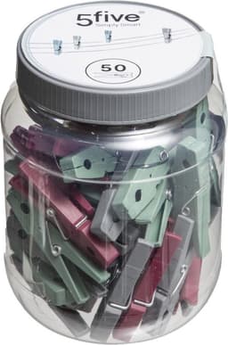 50x Stuks wasknijpers rood, groen en grijs 7,5 cm in pot van kunststof - Was ophangen - Was knijpers — thumbnail 1