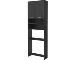 ECD Germany Wasmachinekast met 2 deuren en 2 open vakken, 187,5 x 63 cm, donkergrijs, badkamerkast voor wasmachine/droger, hoge kast badkamerplank wasmachine opbouw