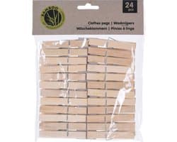 Wasknijpers naturel - 24x - bamboe hout - 7 cm - houten knijpers