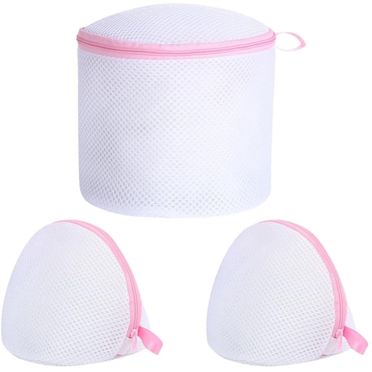 Dailygoods- Beha Waszak - 3 Stuks - Herbruikbare Waszakken - Mesh Waszak - Cilindrische/Halfronde Reinigingszakken - Roze - Lichtgewicht — afbeelding 1