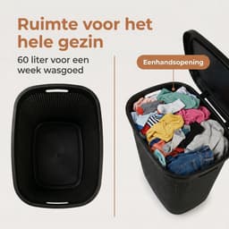 Cheqo® Wasmand met Deksel - Wasbox Zwart - Rotan Look Gevlochten - Opbergmand voor Badkamer en Slaapkamer - met Handvatten en Ventilatie - Waskorf voor Wasruimte - Wasgoedmand met Klapdeksel - Linnenmand - Grote Wasverzamelaar voor Wasgoed — thumbnail 5