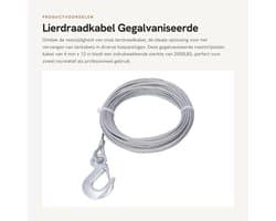Dailygoods- Lierdraadkabel Gegalvaniseerd - Roestvrij Staal - 4 Mm X 12 M - 2000LBS Sterkte - Lierkabel Vervanging - Zelfsluitende Haak - Trekkabel