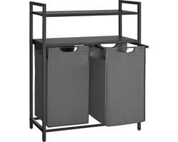 Vasagle Laundry basket, laundry sorter with 2 pull-out and removable pockets, 2 shelves, 46 l capacity per bag, for laundry room, black and grey BLH211G01