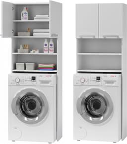Home Collective Wasmachinekast, wit, hangkast, badkamerkast, hoge kast, badkamerrek, wasmachine droger kleine deuren 64 x 183 x 30 cm (B x H x D) — thumbnail 1