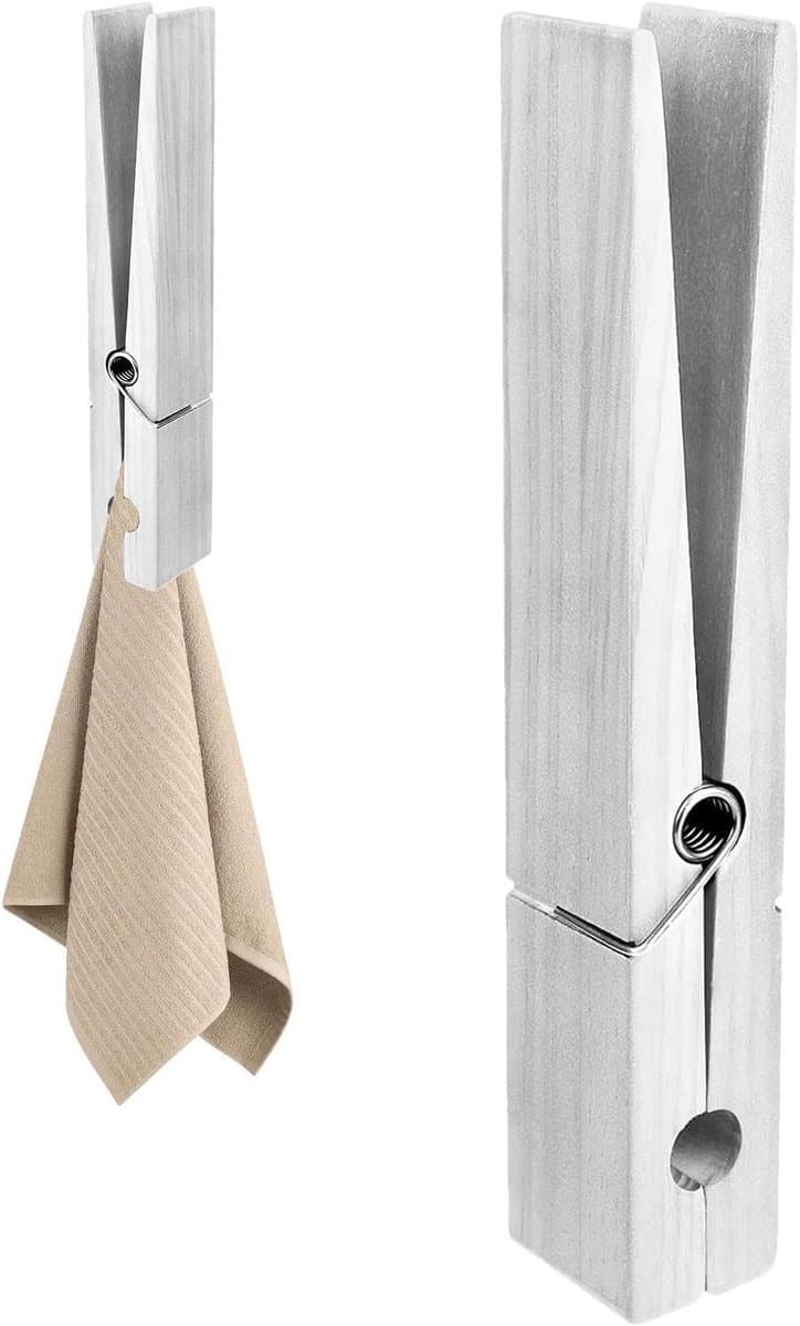 Houten Knijpers - Grote Klemmen - Kleding Ophangen - Wandvriendelijk Ontwerp - 30 cm Lengte - Wit — afbeelding 1