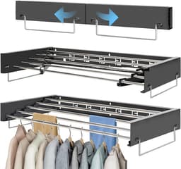 Verstelbare Wandgemonteerde Kledingdroger | Vouwbare Waslijn met 80 cm Stangen | Ideaal voor Binnen en Buiten, Perfect voor Badkamer en Balkon — thumbnail 1
