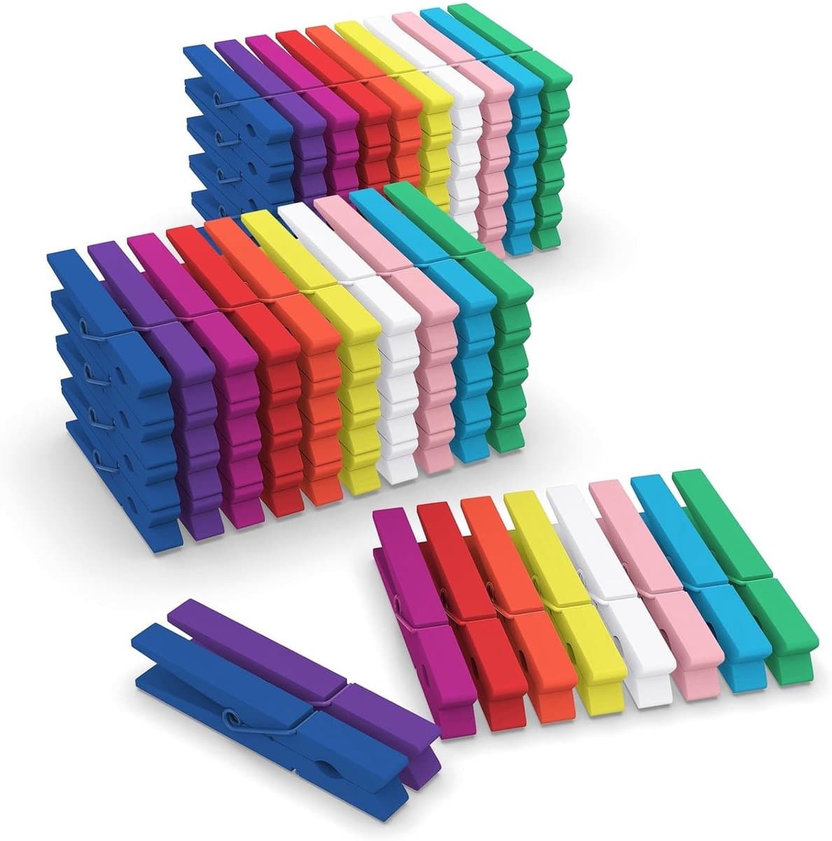 100 Gekleurde Houten Klammen - Kleurrijke Mini Klammen - Kleine Houten Kledingknijpers voor Foto's - Collages - Postkaarten - Decoratie - Houten Kledingknijpers (7 cm) — afbeelding 1
