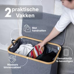 REN® Wasmand 2 Vakken - Wasmand - Wassorteerder - Grijs - 40cm x 33cm x 70cm — thumbnail 3