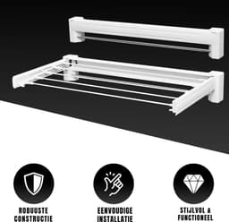RUX® Wanddroogrek Inklapbaar - Wanddroogrek - Wit - ‎‎37cm x 70cm x 11cm — thumbnail 2