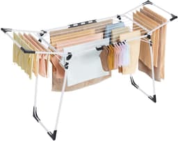Kledingdroogrek Opvouwbaar Ruimtebesparend Groot Droogoppervlak Voor Kleding Stevig Duurzaam Metalen Frame Gemakkelijk Te Gebruiken En Schoon Te Maken Geschikt Voor Binnen, Balkon, Badkamer, Tuin 56,5x173x96,5cm Wit — thumbnail 3