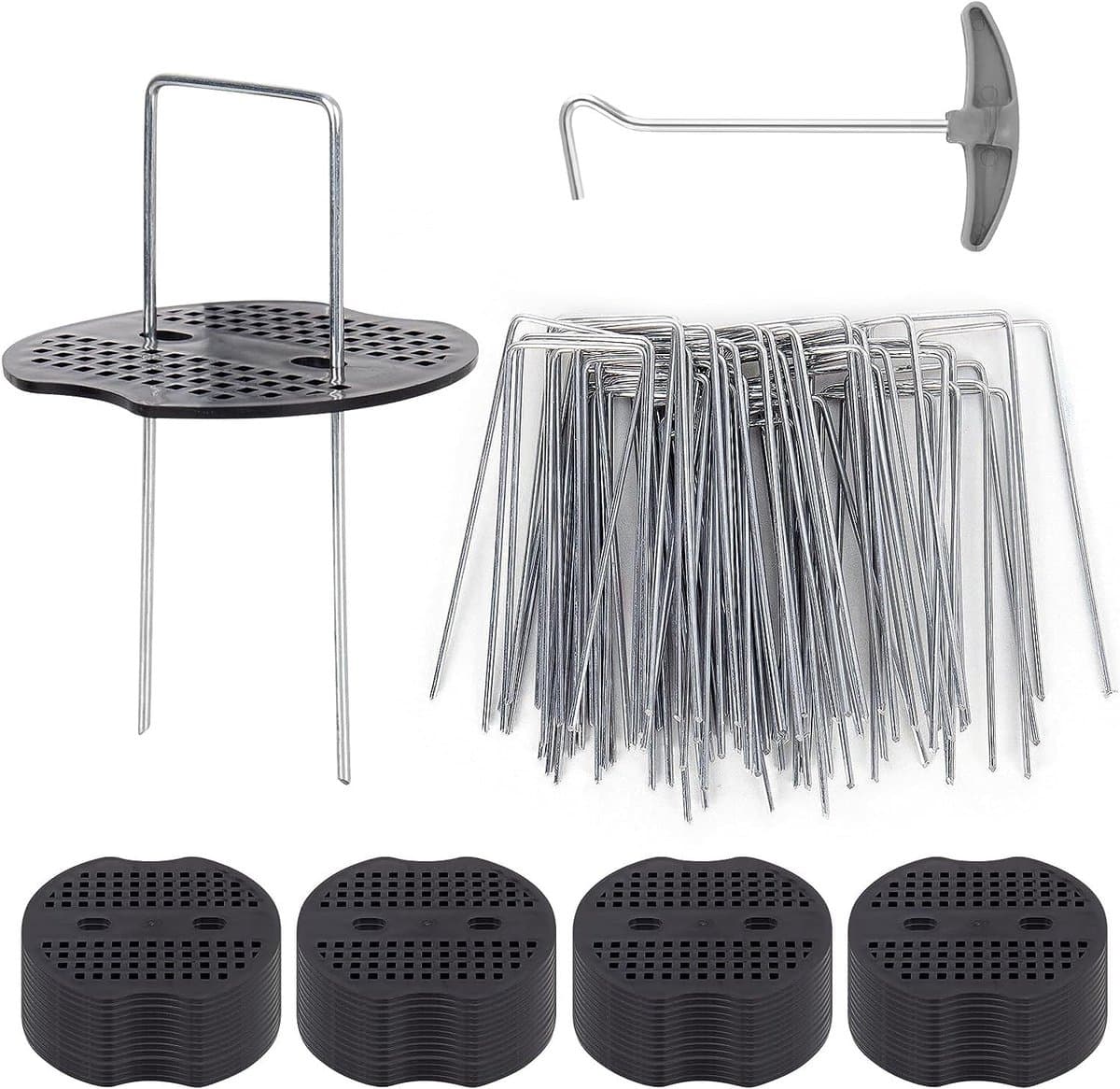 VT Goods - Anti-roest grondankers - Bevestigingsankers voor de tuin - U-vormig - 50 stuks + haringtrekker - Onkruiddoek - Geschikt voor campingtent — afbeelding 1