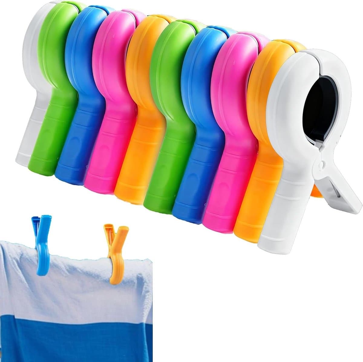 Grote Kledingknijpers van Plastic – 10 Stuks Kleurige Antislip Clips 9.5x7 cm – Sterke Knijpers voor Strandhanddoek, Kleding en Campinggebruik — afbeelding 1