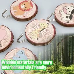 Allecto - Zelfklevende haken - Schattige kinderhaken - Milieuvriendelijk hout - Cartoon dieren - Voor kleding en handdoeken - 6 stuks — thumbnail 2