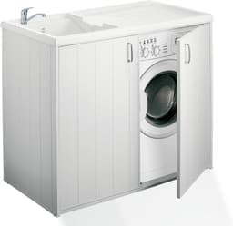 Wasmachinekast met Wastafel - Waskast Hars - Opbergen Wasruimte - Omkeerbaar Bekken - 109 x 60 x 94 cm - Wit — thumbnail 1