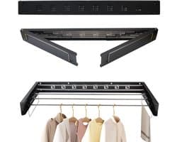 Dailygoody - Droogrek - Uittrekbaar - Ruimtebesparende wandmontage - Zwart - Wasdroger - Voor binnen en buiten - 80 cm