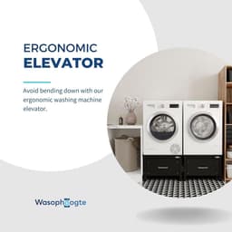 Wasmachine Verhoger - Opbouwmeubel Sokkel - Wassen Organiseren - Met Lade Lekbak - 42cm Hoog - Zwart — thumbnail 4