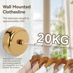 Dailygoods - Dailygoody - Kleren Droogrek - Intrekbare Waslijn - Wandgemonteerd - Roestvrij staal - Ideaal voor thuis en camping - Goud — thumbnail 4