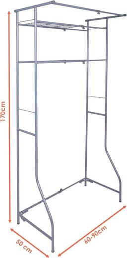 Uittrekbaar Wasmachine Rek bovenbouw Grijs - Metalen Opbergrek 170x60-90cm - Badkamer & Wasruimte Organizer met 2 Planken — thumbnail 4