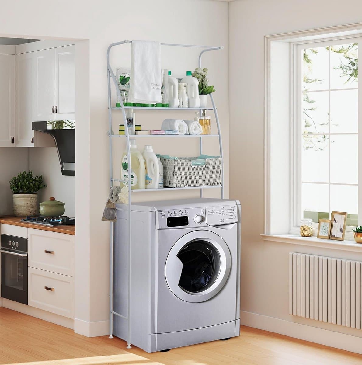 Drie-laags Wasmachine Rek Zonder Boren - Stabiele Metalen Opbergplank voor Badkamer — afbeelding 1
