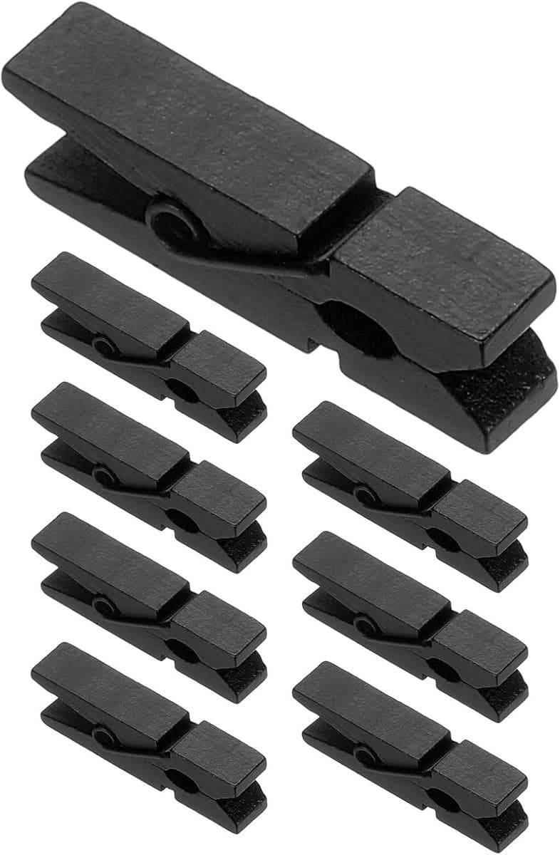 Houten Knijpers - Kleine Clips - Foto's Ophangen - Sterke Houten Grip - 07 x 35 cm - Zwart — afbeelding 1