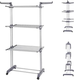 Droogrek met wieltjes - Wasrek toren - Kleding drogen - 4 etages en vleugels - 170 cm hoog - Grijs — thumbnail 4