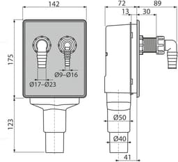 Apparaat Sifon Inbouw - Afvoer Aansluiting - Wasmachine Vaatwasser - Dubbele Geurafsluiter - 17-23mm 9-16mm - Zilver — thumbnail 2