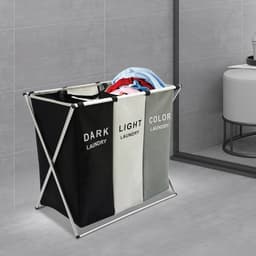 Linkforu - Oxford Stoffen Wasmanden - Sorteerder - Wasboxen – Opvouwbaar – 138 Liter - 3 Delig – 3 kleuren - Zwart- Beige – Grijs — thumbnail 4