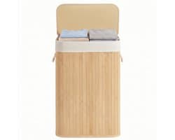 SONGMICS - Wasmand - Wasmand van Bamboe met Deksel - Opvouwbaar - Uitneembare Waszak - Met Handgrepen