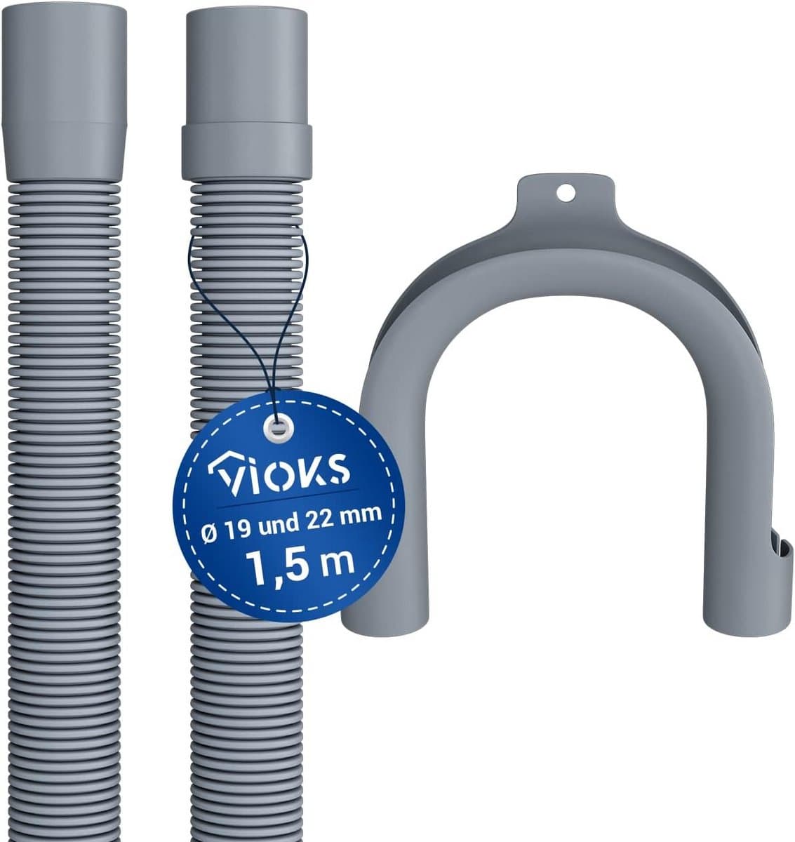 Afvoerslang 2,5 meter voor wasmachine en vaatwasser met 19/22 mm aansluiting en slanghaak — afbeelding 1