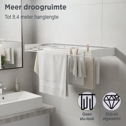 Goodly® High quality Wanddroogrek - Droogrek muur inklapbaar - Wasrek - Wasdroogrek buiten - QUALITY 8.4m - drooglijn - XXL - Wit — thumbnail 2