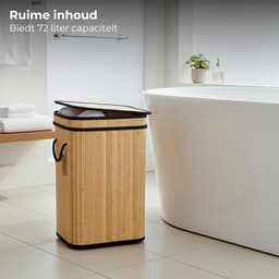 Lomera Wasmand Bamboe - Wassorteerder - 72 Liter - Klapdeksel - Uitneembare Waszak - Wasbare Binnenzak - Natuurlijk Bruin - Lichtgewicht Wasmand - Compact Formaat - Ruimtebesparend Ontwerp - Stevige Constructie — thumbnail 4