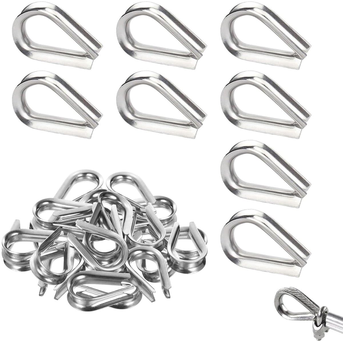 30 stuks M6 kabelkousen - 304 roestvrij staal - kabelkous - Tainless Steel kous voor draadkabelklemmen - staalkabel - waslijn - bosbouwtouw - luifel - duurzame bevestigingsoplossingen - sterke kabelbevestiging — afbeelding 1