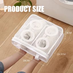 2-stuks Wasmachine schoenentas - Vierkante mesh schoenen opbergtas - Schoenentas met rits - Anti-deformatie - Mesh ontwerp - Lichtgewicht en draagbaar - Met handvat - Geschikt voor sneakers, slippers, ondergoed, yogabroeken, sokken, etc. - Wit — thumbnail 4