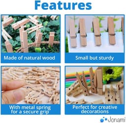 Houten Wasknijpers voor Foto Decoratie Ambacht Cadeaus Knutselen Schoolprojecten – 100 Stuks 25 mm — thumbnail 2