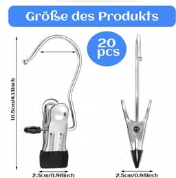 Kleerhanger Clips - Wasknijpers RVS - Opbergen Kleding - 360 Graden Draaibaar - 20 stuks - Zwart — thumbnail 5