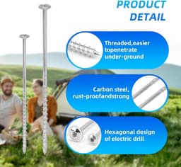 Grondanker - Staal - 8 x 220 mm en 8 x 160 mm - Schroefharingen met Bits en Sluitringen - Voor Camping en Outdoor — thumbnail 2