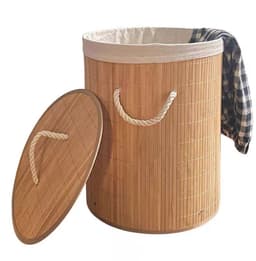 Pepco Bamboe Wasmand met Deksel – 40 Liter – Ronde Wasgoedmand met Uitneembare Waszak en Handgrepen – 34 x 45 cm – Naturel — thumbnail 3