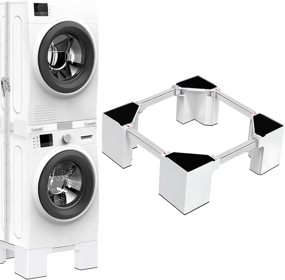 SnelShoppen - Verstelbaar Meubelonderstel voor Koelkast en Wasmachine - Trillingsbestendige Sokkels - Draagkracht 400 kg - Hoogte 16,1 cm en 46-69 cm — afbeelding 1