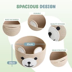 SnelShoppen - Grote Katoenen Speelgoedmand Kind - Wasbare, Duurzame Opbergmand voor Speelgoed, Knuffels en Baby Wasmand - Ideaal voor Kinderkamer, Spe — thumbnail 3