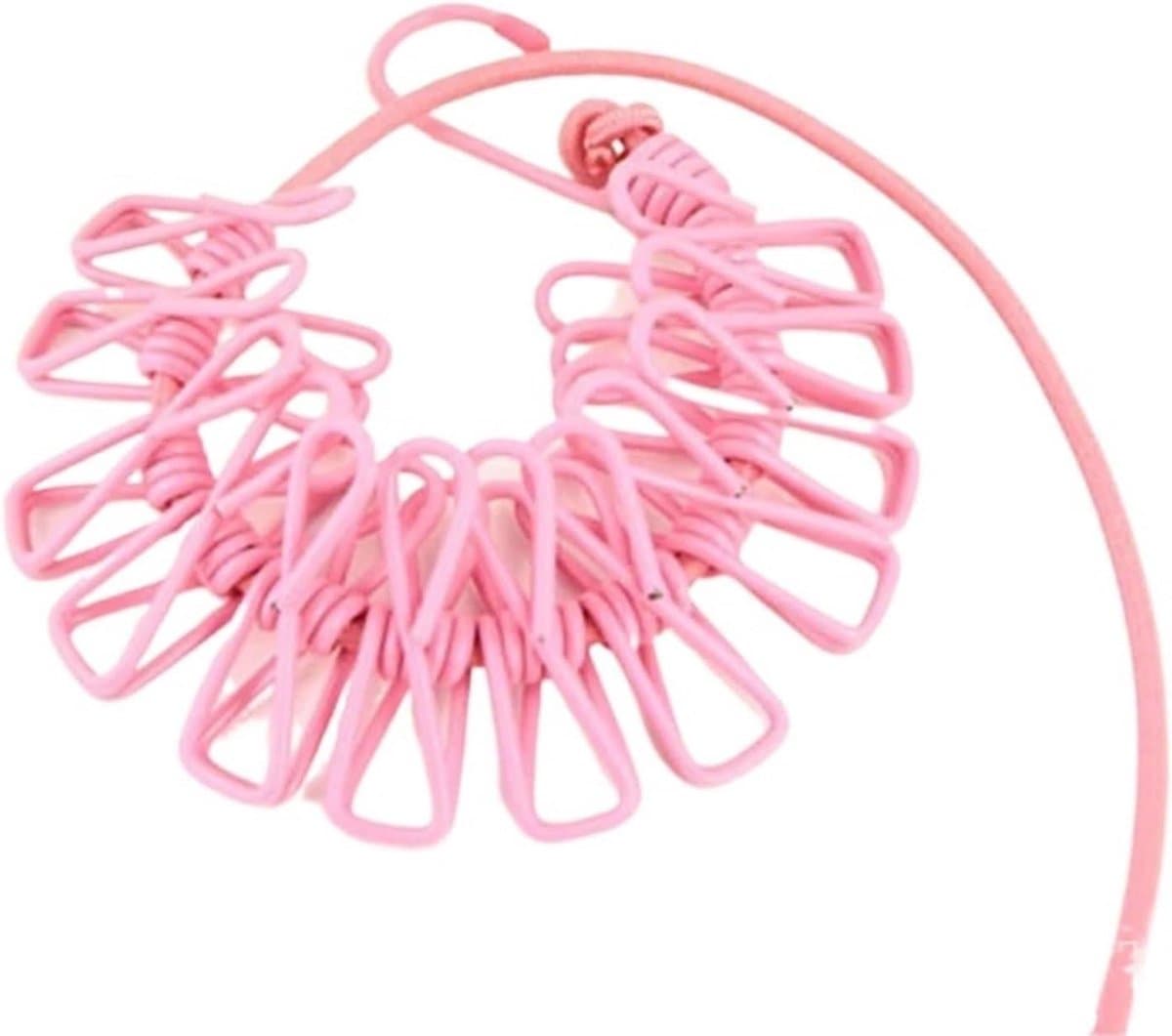 Waslijn met clips - Drogrek draagbaar - Kleding drogen - Intrekbaar ontwerp - 1 meter - Roze — afbeelding 1