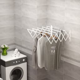 OKWISH Wandtrockner – Uitrekbaar En Opvouwbaar – 63,5 X 60 X 20 Cm – Metaal – Wit – Ruimtebesparende Wandmontage Voor Binnen En Buiten — thumbnail 1