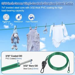 TooTaci Intrekbare waslijn buiten, 5M draagbare waslijn - 5 mm PVC gecoate stalen waslijnkabel met zelfvergrendelende - ShopVlot — thumbnail 3